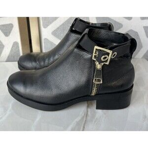 Zara Basic Collection Black Leather Zip Ankle Strap Boots Womens Sz 38 Us 8